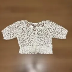 FUN 花柄レース 半袖ブラウス ホワイト Fサイズのサムネイル