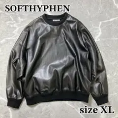 【極美品】 SOFTHYPHEN フェイクレザー トレーナー ブラック XL