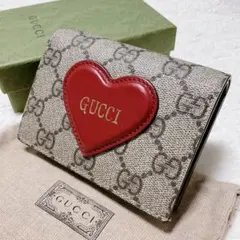 ♡美品♡グッチ 二つ折り財布 ハート モチーフ GG柄 スプリーム PVC ロゴ