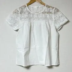 ブラウス トップス ホワイト 半袖 Mサイズ レディース 古着