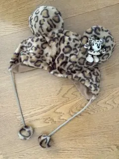ミニーマウス ヒョウ柄 フリース帽子