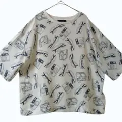 melange カメラ メガネ プリント 半袖Tシャツ ホワイト M