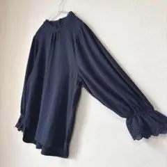 アンドラブ　カットワークレース長袖カットソー　ぽわん袖　大きいサイズ　LL XL
