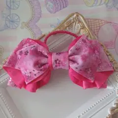 naniribbon 和柄 桜柄 キラキラリボン ヘアゴム