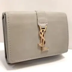 サンローラン YSL 三つ折り オリガミ タイニー レザー ゴールド金具 グレー