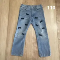 petitmainプティマイン リボン刺繍付きデニムパンツ 110cm