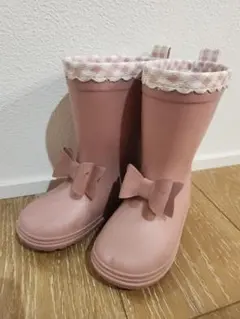 ピンク リボン付き 長靴 ゴム製　15cm