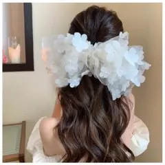 ヘアアクセサリー 大きめリボン お花柄 可愛い 結婚式 七五三♡バレッタシフォン