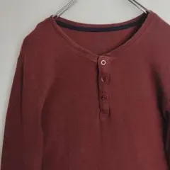 LIVERGY 長袖シャツ ロンT サーマルシャツ ヘンリーネック ワインレッド