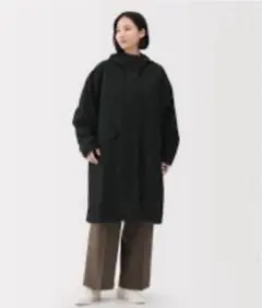 【美品】無印良品 撥水UVカットフードロングコート 婦人XL・ダークネイビー