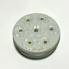クッキー缶 花 水色 青 丸