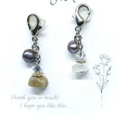 ラブラドライト&淡水パール◇天然石の香水瓶チャーム2個セット◇匿名配送