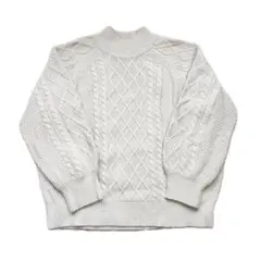 古着 アイボリー アラン柄モックネックニット