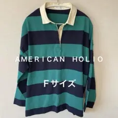 AMERICAN HOLIC ラガーシャツ グリーン/ネイビーフリーサイズ