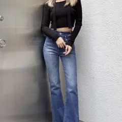 【美品】GYDA ジェイダ　ハイウエストベルトデザイン　フレアデニムパンツ　XS