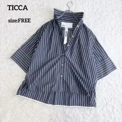 美品】TICCA バックレースアップ フレンチスリーブ シャツ リネン100