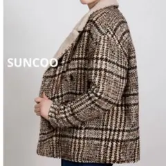SUNCOO オーバーサイズ ショート チェックコート リバーシブル可