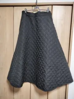 n'OrLABEL ブラック キルティング フレアスカート 　大きいサイズ