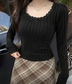 ブラック長袖ニット