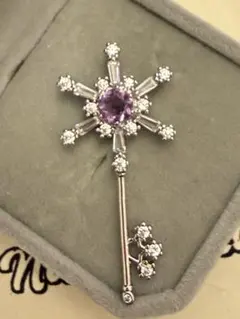 紫色の宝石の鍵型ネックレストップ