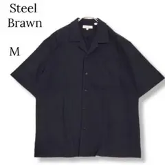 【SteelBrawn】 半袖 シャツ ブラック 黒 メンズ 古着 USA製 M