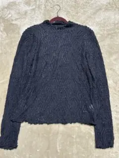 ■シアータートルトップス　シアーストレッチ長袖トップス メロウフリル　黒/L