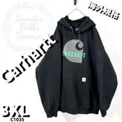 カーハートスウェットパーカーC1035ビッグロゴ黒ブラック3XLアメリカ古着