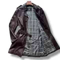 バーバリーブラックレーベル レザーコート レザー ベルト ボルドー チェック L