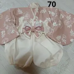 《ハンドメイド》ベビー袴70サイズ　着物くすみピンク　ヘアーバンド付き