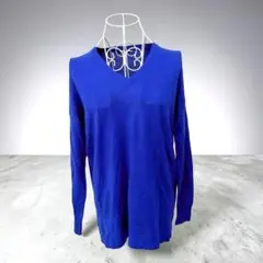 INDIVI Vネック 薄手ロングニットカットソー　ブルー　カシミヤ混　38