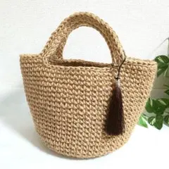 180 麻ひもバッグ ハンドメイド 麻紐バッグ タッセル