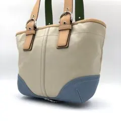 COACH コーチ トートバッグ キャンバス レザー ベージュ ブルー グリーン