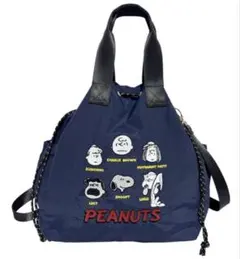 スヌーピー キャラクター刺繍 ショルダーバッグ ネイビー　バッグ ナイロン 新品