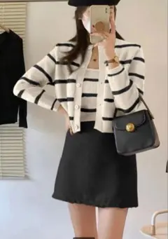 ボーダー柄キャミソールXカーディガンニットアンサンブル[ac2194]