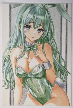 【グリーンバニー】手描きオリジナルイラスト　ポストカード　原画