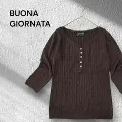 【美品】BUONA GIORNATA ケーブル編み　Vネックニット七~八分袖