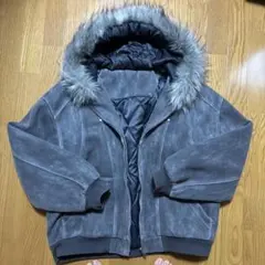 ファー付きフード ジップアップジャケット グレー