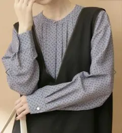 VIS【防シワ・洗える】フロントタック長袖ブラウス