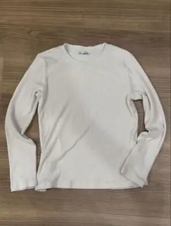 ZARA リブ素材 長袖Tシャツ アイボリー