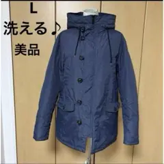 L デニム色　洗える　中綿　コート