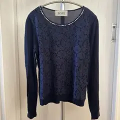 ROPÉ ネイビー レース ビジュー 長袖