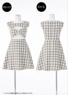 【Sobre】【タグ付】リボン風チェックツイードAライン ワンピース【M】