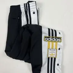 b1378【adidas】アディブレイク　トラックパンツ　黄ロゴ　黒　XS　人気