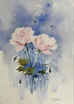 水彩画風 ボタニカルアート フラワー 原画 アクリル画 北欧風 - メルカリ