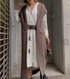 AMERI アメリ ウール100% ニット ロング ベスト ジレ タッセル