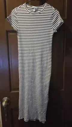 H&M MAMA ボーダー リブ 半袖 ワンピース S