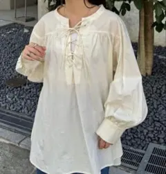 CIAOPANIC TYPY レースアップ チュニック丈 ギャザーブラウス