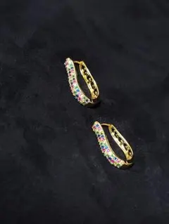 18金メッキカラフルジルコニア フープピアス　ブラジル製