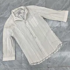 NICOLE CLUB FOR MEN シャツ 白ストライプ 柄七分袖 前ボタン