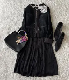 小柄ママ♡アンタイトル ツイード ノーカラージャケット Mセットアップ 卒業式